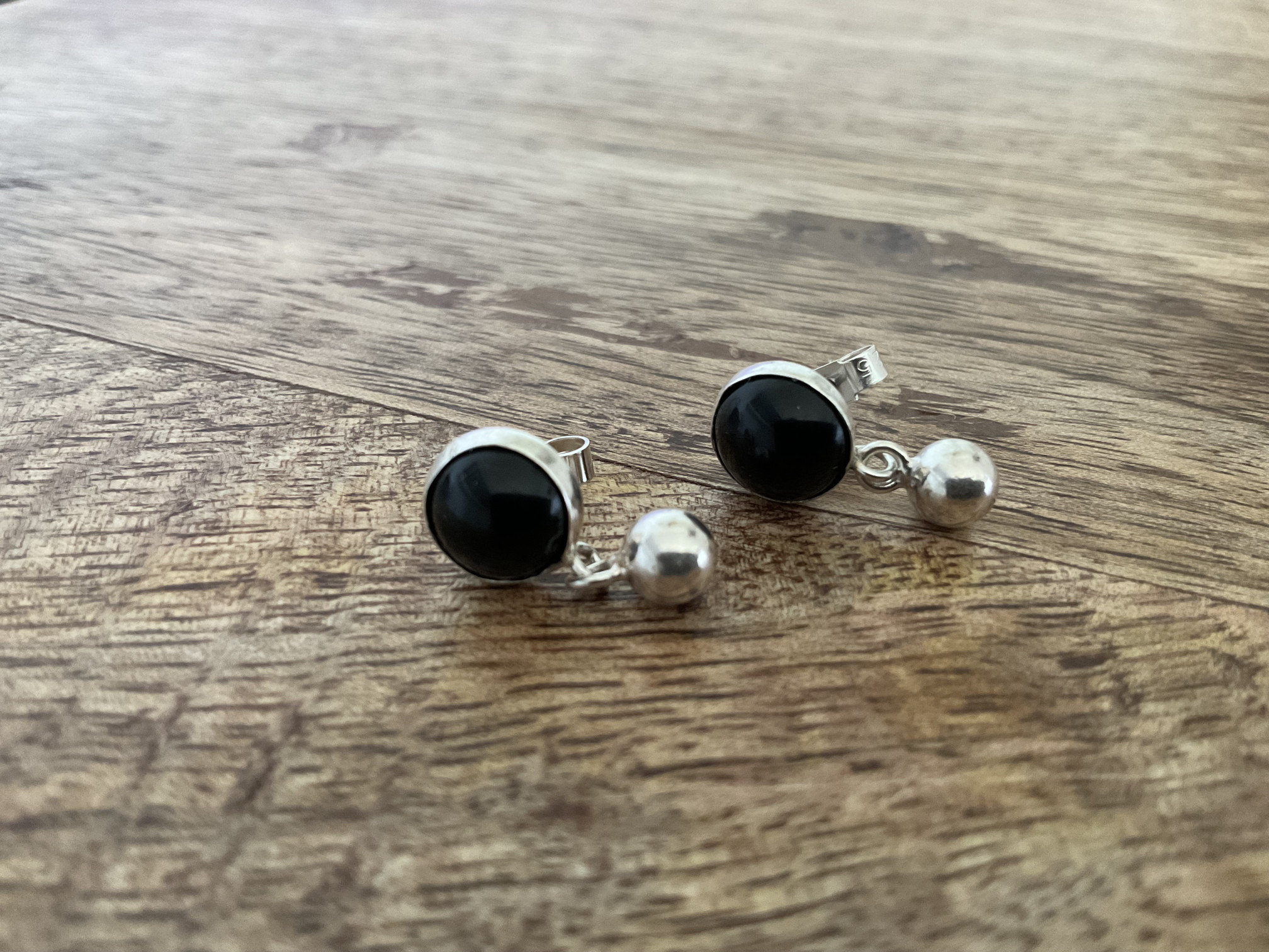 Onyx Ball Stud Earrings - Click Image to Close